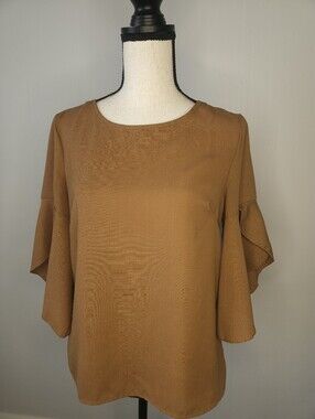 SHEIN Women's Bell Sleeve Blouse - Camel